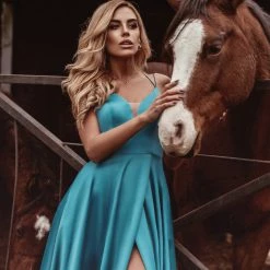 Tina Holly Couture Made To Order NEW ARRIVALS Tina Holly Couture TE001 Teal Green Satin Lace Up Back Formal Dress