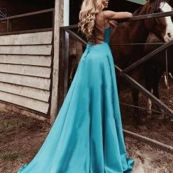 Tina Holly Couture Made To Order NEW ARRIVALS Tina Holly Couture TE001 Teal Green Satin Lace Up Back Formal Dress
