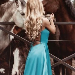 Tina Holly Couture Made To Order NEW ARRIVALS Tina Holly Couture TE001 Teal Green Satin Lace Up Back Formal Dress