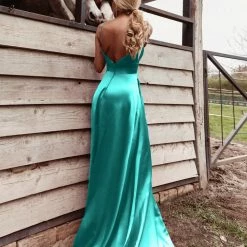 Tina Holly Couture Made To Order Tina Holly Couture TE003 Aqua Blue Satin Silky Formal Dress