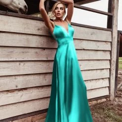 Tina Holly Couture Made To Order Tina Holly Couture TE003 Aqua Blue Satin Silky Formal Dress