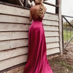 Tina Holly Couture Made To Order NEW ARRIVALS Tina Holly Couture TE003 Berry Pink Satin Silky Formal Dress