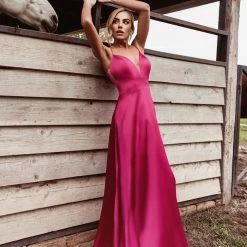 Tina Holly Couture Made To Order NEW ARRIVALS Tina Holly Couture TE003 Berry Pink Satin Silky Formal Dress