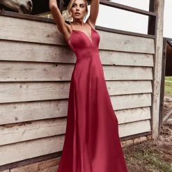 Tina Holly Couture Made To Order NEW ARRIVALS Tina Holly Couture TE003 Burgundy Satin Silky Formal Dress