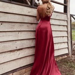 Tina Holly Couture Made To Order NEW ARRIVALS Tina Holly Couture TE003 Burgundy Satin Silky Formal Dress