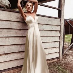 Tina Holly Couture Made To Order Tina Holly Couture TE003 Champagne Gold Satin Silky Formal Dress