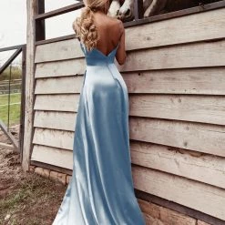 Tina Holly Couture Made To Order NEW ARRIVALS Tina Holly Couture TE003 Pale Baby Blue Satin Silky Formal Dress