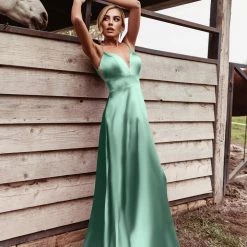 Tina Holly Couture Made To Order Tina Holly Couture TE003 Sage Green Satin Silky Formal Dress
