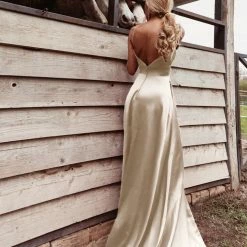 Tina Holly Couture Made To Order Tina Holly Couture TE003 Champagne Gold Satin Silky Formal Dress