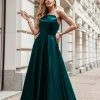 Tina Holly Couture Made To Order Tina Holly Couture TE720 Peacock Emerald Green Satin Asymmetrical Strapless Silky Formal Dress NEW ARRIVALS