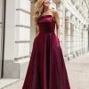 Tina Holly Couture Made To Order NEW ARRIVALS Tina Holly Couture TE720 Berry Satin Asymmetrical Strapless Silky Formal Dress