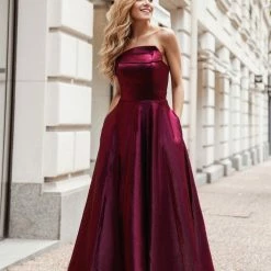 Tina Holly Couture Made To Order NEW ARRIVALS Tina Holly Couture TE720 Berry Satin Asymmetrical Strapless Silky Formal Dress