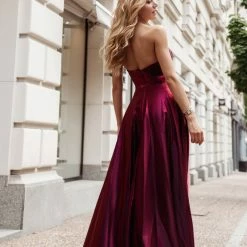 Tina Holly Couture Made To Order NEW ARRIVALS Tina Holly Couture TE720 Berry Satin Asymmetrical Strapless Silky Formal Dress