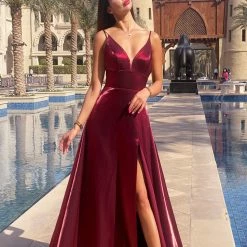 Tina Holly Couture Made To Order Tina Holly Couture TE820 Berry Satin V Front Silky Formal Dress NEW ARRIVALS