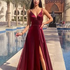 Tina Holly Couture Made To Order Tina Holly Couture TE820 Berry Satin V Front Silky Formal Dress NEW ARRIVALS