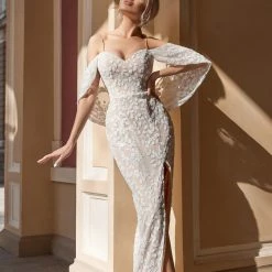 Tina Holly Couture Made To Order Tina Holly Couture TK048 White & Nude Sequin Midi Wedding Dress BRIDAL COLLECTION
