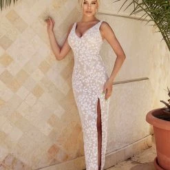 Tina Holly Couture Made To Order Tina Holly Couture TK121 White & Nude Fitted Leg Spilt Wedding Dress