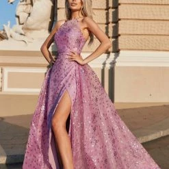 Tina Holly Couture Made To Order Tina Holly Couture Designer TK310 Wisteria Pink Glitter Formal Dress W Over Skirt NEW ARRIVALS