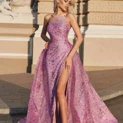 Tina Holly Couture Made To Order Tina Holly Couture Designer TK310 Wisteria Pink Glitter Formal Dress W Over Skirt NEW ARRIVALS