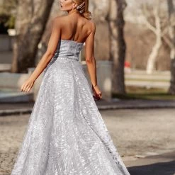 Tina Holly Couture Made To Order Tina Holly Couture Designer TK310 Silver Glitter Formal Dress W Over Skirt