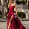 Tina Holly Couture Made To Order Tina Holly Couture Designer TK310 Wine Red Glitter Formal Dress W Over Skirt