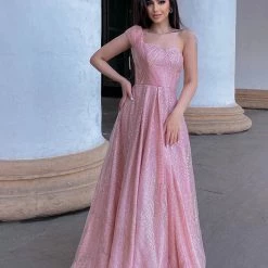 Tina Holly Couture Made To Order Tina Holly Couture Designer TQ036 Rose Pink Glitter One Shoulder Formal Gown NEW ARRIVALS