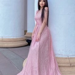 Tina Holly Couture Made To Order Tina Holly Couture Designer TQ036 Rose Pink Glitter One Shoulder Formal Gown NEW ARRIVALS
