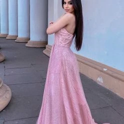 Tina Holly Couture Made To Order Tina Holly Couture Designer TQ036 Rose Pink Glitter One Shoulder Formal Gown NEW ARRIVALS