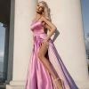 Tina Holly Couture Made To Order NEW ARRIVALS Tina Holly Couture Designer TW004 Pink Lace Up Back Silky Satin Formal Gown