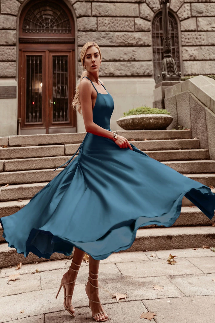 Tina Holly Couture Made To Order Tina Holly Couture Designer TW004 Indigo Lace Up Back Silky Satin Formal Gown 3 Tina Holly Couture Made To Order Tina Holly Couture Designer TW004 Indigo Lace Up Back Silky Satin Formal Gown