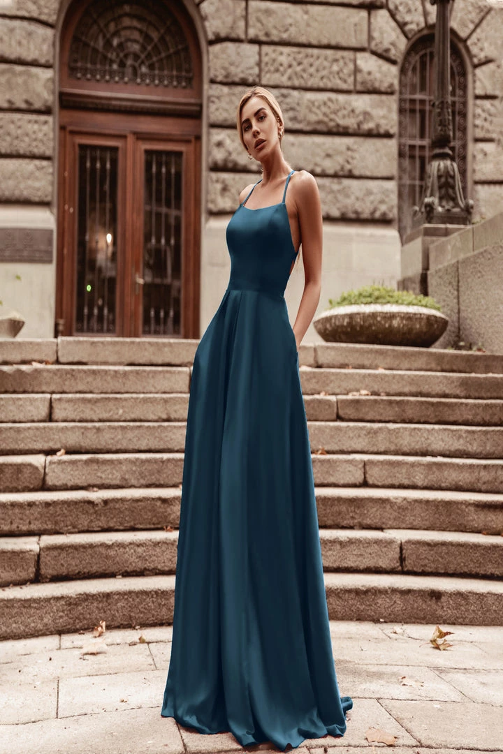 Tina Holly Couture Made To Order Tina Holly Couture Designer TW004 Indigo Lace Up Back Silky Satin Formal Gown 5 Tina Holly Couture Made To Order Tina Holly Couture Designer TW004 Indigo Lace Up Back Silky Satin Formal Gown