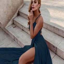 Tina Holly Couture Made To Order Tina Holly Couture Designer TW004 Indigo Lace Up Back Silky Satin Formal Gown 11 Tina Holly Couture Made To Order Tina Holly Couture Designer TW004 Indigo Lace Up Back Silky Satin Formal Gown