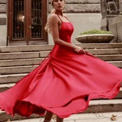 Tina Holly Couture Made To Order NEW ARRIVALS Tina Holly Couture Designer TW004 Red Lace Up Back Silky Satin Formal Gown