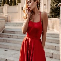 Tina Holly Couture Made To Order NEW ARRIVALS Tina Holly Couture Designer TW004 Red Lace Up Back Silky Satin Formal Gown