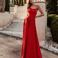 Tina Holly Couture Made To Order NEW ARRIVALS Tina Holly Couture Designer TW004 Red Lace Up Back Silky Satin Formal Gown
