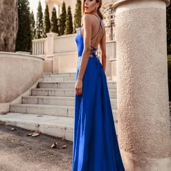 Tina Holly Couture Made To Order Tina Holly Couture Designer TW004 Royal Blue Lace Up Back Silky Satin Formal Gown