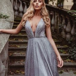 Tina Holly Couture Made To Order NEW ARRIVALS Tina Holly Couture TW020 Musk Purple Shimmer Deep V Front Formal Dress