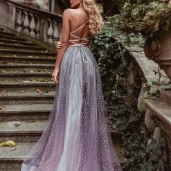 Tina Holly Couture Made To Order NEW ARRIVALS Tina Holly Couture TW020 Musk Purple Shimmer Deep V Front Formal Dress