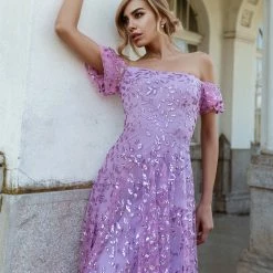 Tina Holly Couture Made To Order Tina Holly Couture TW023 Lilac Purple Off Shoulder A Line Formal Dress NEW ARRIVALS