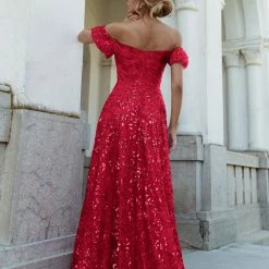 Tina Holly Couture Made To Order Tina Holly Couture TW023 Ruby Red Off Shoulder A Line Formal Dress