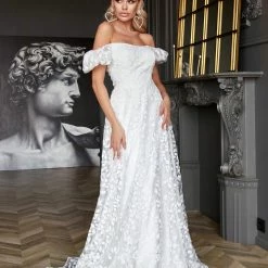 Tina Holly Couture Made To Order BRIDAL COLLECTION Tina Holly Couture TW023W White Off The Shoulder Lace Overlay Wedding Dress