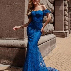 Tina Holly Couture Made To Order Tina Holly Couture TW024 Royal Blue Corset Lace Glitter Mermaid Formal Dress