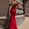 Tina Holly Couture Made To Order NEW ARRIVALS Tina Holly Couture TW024 Red Corset Lace Glitter Mermaid Formal Dress