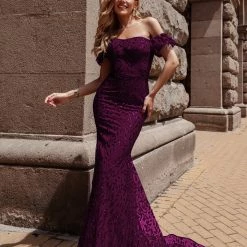 Tina Holly Couture Made To Order Tina Holly Couture TW024 Plum Purple Corset Lace Glitter Mermaid Formal Dress