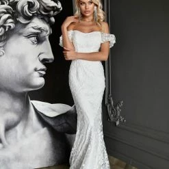 Tina Holly Couture Made To Order BRIDAL COLLECTION Tina Holly Couture TW024W White Off The Shoulder & Fitted Mermaid Wedding Dress