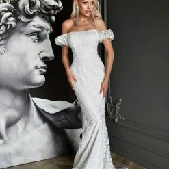 Tina Holly Couture Made To Order BRIDAL COLLECTION Tina Holly Couture TW024W White Off The Shoulder & Fitted Mermaid Wedding Dress