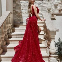 Tina Holly Couture Made To Order NEW ARRIVALS Tina Holly Couture Designer TW025 Ruby Red Glitter Formal Dress W Over Skirt
