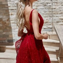 Tina Holly Couture Made To Order NEW ARRIVALS Tina Holly Couture Designer TW025 Ruby Red Glitter Formal Dress W Over Skirt