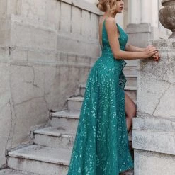 Tina Holly Couture Made To Order Tina Holly Couture Designer TW025 Turquoise Glitter Formal Dress W Over Skirt NEW ARRIVALS