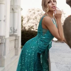 Tina Holly Couture Made To Order Tina Holly Couture Designer TW025 Turquoise Glitter Formal Dress W Over Skirt NEW ARRIVALS